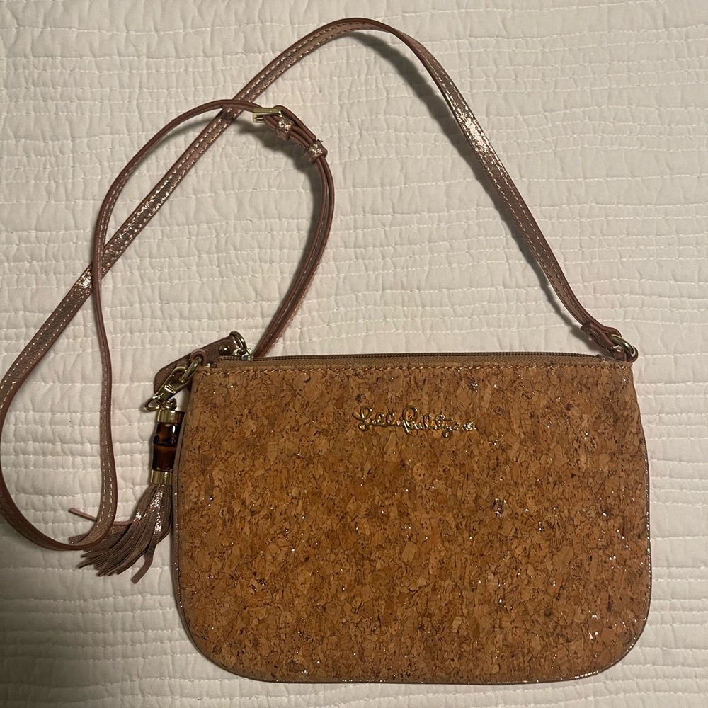 Lilly Pulitzer Brown Crossbody Bag with Cork-like Texture